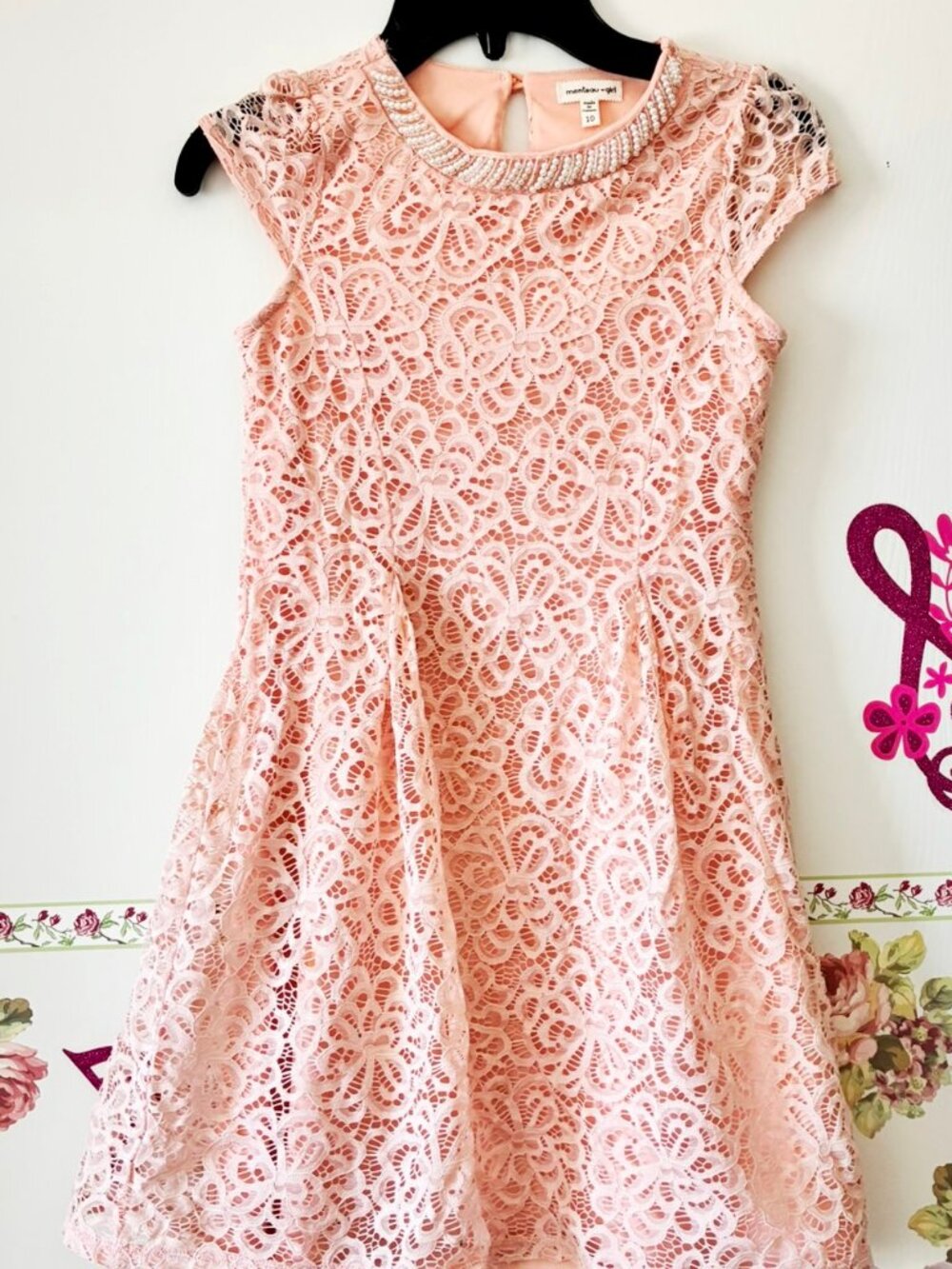 Monteau Girl Salmon Pink Lace Crochet Party Formal Special Occasion Dress 10
